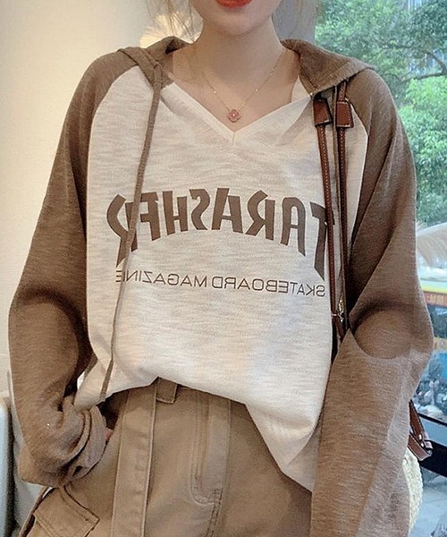 gossip！ロサンゼルス（ゴシップロサンゼルス）の「YUGA フード付きトップス（Tシャツ/カットソー・レディース・ホワイト系その他/モカ/ホワイト・FREE）」の5枚目の写真