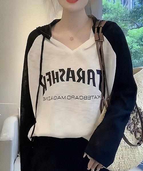 gossip！ロサンゼルス（ゴシップロサンゼルス）の「YUGA フード付きトップス（Tシャツ/カットソー・レディース・ホワイト系その他/モカ/ホワイト・FREE）」の7枚目の写真