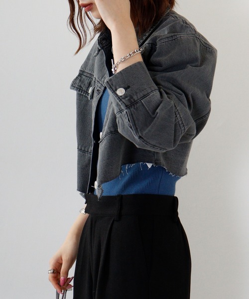 ＆soiree（アンドソワレ）の「&soiree デニムクロップドジャケット（デニムジャケット・レディース・インディゴブルー/グレー/ブラック・FREE）」の9枚目の写真