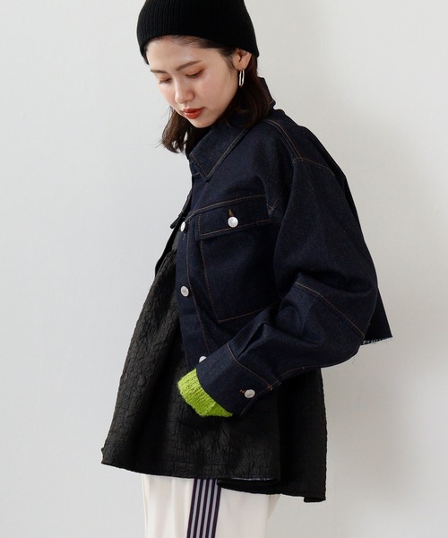 ＆soiree（アンドソワレ）の「&soiree デニムクロップドジャケット（デニムジャケット・レディース・インディゴブルー/グレー/ブラック・FREE）」の13枚目の写真