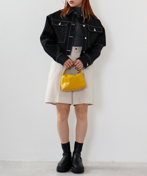 ＆soiree（アンドソワレ）の「&soiree デニムクロップドジャケット（デニムジャケット・レディース・インディゴブルー/グレー/ブラック・FREE）」の7枚目の写真