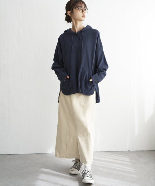LBC（エルビーシー）の「フードロングシャツ（シャツ/ブラウス・レディース・ネイビー/ベージュ・M）」の6枚目の写真