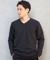 ダブルフェイスブリスターワッフルVネックプルオーバー
