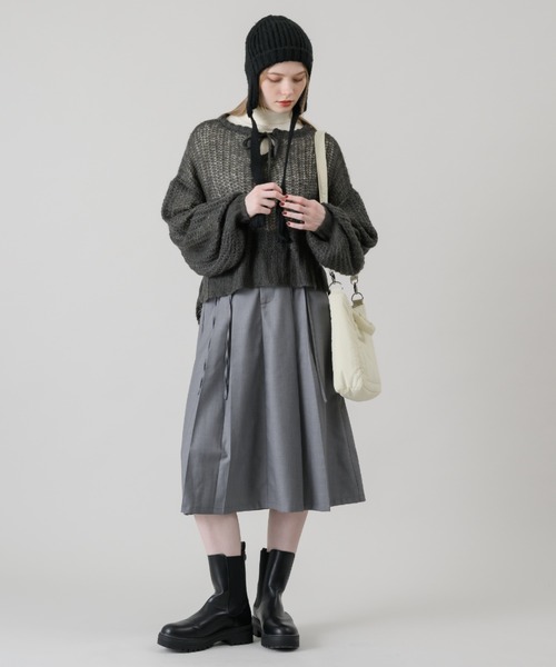 idem（イデム）の「draw code knit beanie/耳当て付きニット帽（ニットキャップ/ビーニー・レディース・ブラック/グレー・FREE）」の10枚目の写真