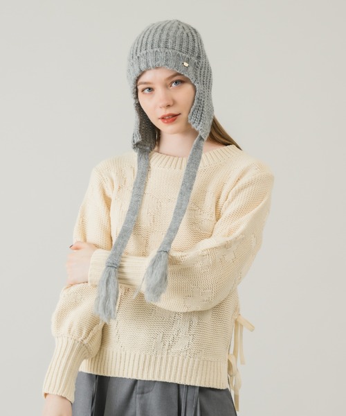 idem（イデム）の「draw code knit beanie/耳当て付きニット帽（ニットキャップ/ビーニー・レディース・ブラック/グレー・FREE）」の12枚目の写真
