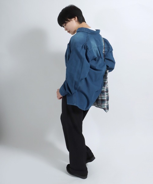Salong hameu(サロン ハミュー)の「長袖デニムシャツ メンズ レディース ユニセックス(シャツ/ブラウス・メンズ・ライトインディゴブルー/ダークインディゴブルー/インディゴブルー・M/L/LL)」の16枚目の写真