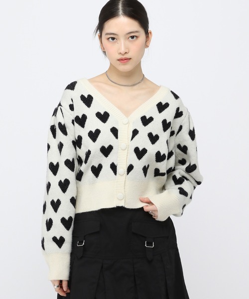 3.3 Field Trip (3.3フィールドトリップ)の「3.3 Field Trip/ハートパターンカーディガン 2995688(カーディガン/ボレロ・レディース・アイボリー/ブラック・FREE)」の1枚目の写真