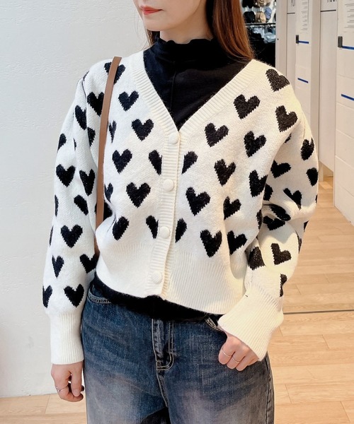 3.3 Field Trip (3.3フィールドトリップ)の「3.3 Field Trip/ハートパターンカーディガン 2995688(カーディガン/ボレロ・レディース・アイボリー/ブラック・FREE)」の8枚目の写真