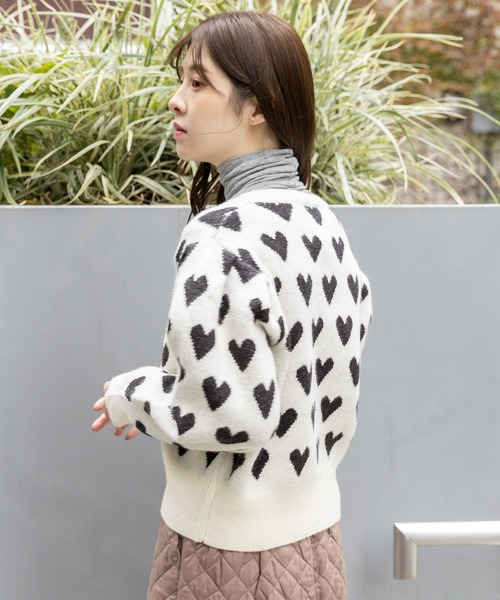 3.3 Field Trip (3.3フィールドトリップ)の「3.3 Field Trip/ハートパターンカーディガン 2995688(カーディガン/ボレロ・レディース・アイボリー/ブラック・FREE)」の6枚目の写真
