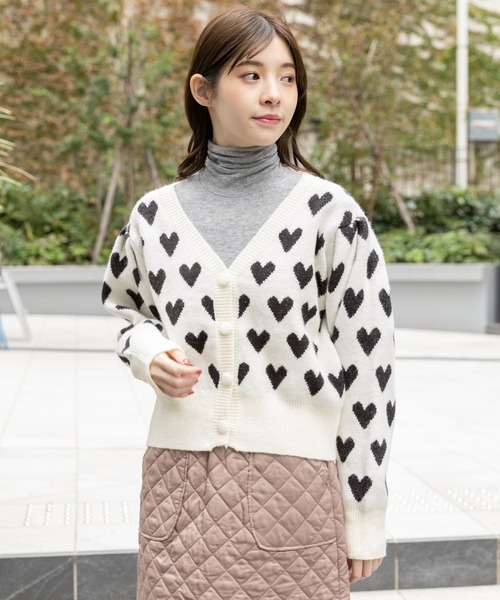 3.3 Field Trip (3.3フィールドトリップ)の「3.3 Field Trip/ハートパターンカーディガン 2995688(カーディガン/ボレロ・レディース・アイボリー/ブラック・FREE)」の7枚目の写真