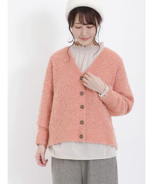 Samansa Mos2(サマンサ モスモス)の「ブークレVネックカーディガン(カーディガン/ボレロ・レディース・ブラック/ベージュ/グリーン/ブルー/キナリ/ピンク・F)」の1枚目の写真