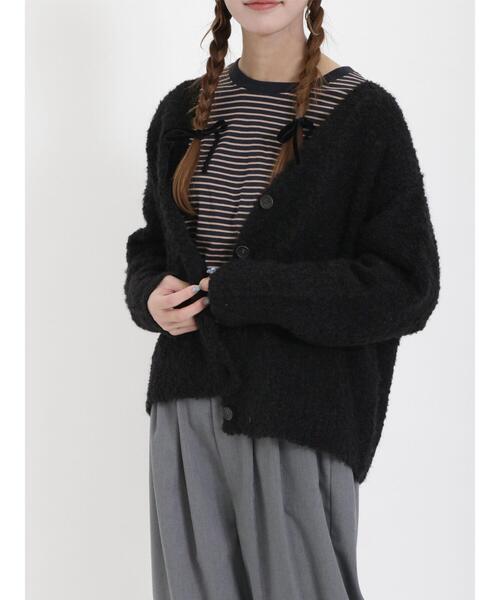 Samansa Mos2(サマンサ モスモス)の「ブークレVネックカーディガン(カーディガン/ボレロ・レディース・ブラック/ベージュ/グリーン/ブルー/キナリ/ピンク・F)」の3枚目の写真