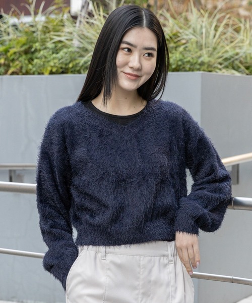 3.3 Field Trip （3.3フィールドトリップ）の「3.3 Field Trip／シャギータンタケニット 2102355（ニット/セーター・レディース・ネイビー/グレー/アイボリー・FREE）」の10枚目の写真