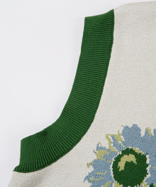 HOOK（フック）の「HOOK -original- かわいいネコとひまわりニットベスト（ベスト・メンズ・グリーン/ブラウン・M/L/XL）」の12枚目の写真