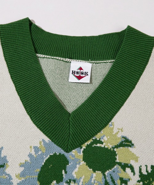 HOOK（フック）の「HOOK -original- かわいいネコとひまわりニットベスト（ベスト・メンズ・グリーン/ブラウン・M/L/XL）」の11枚目の写真