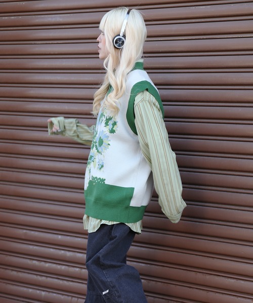 HOOK（フック）の「HOOK -original- かわいいネコとひまわりニットベスト（ベスト・メンズ・グリーン/ブラウン・M/L/XL）」の20枚目の写真