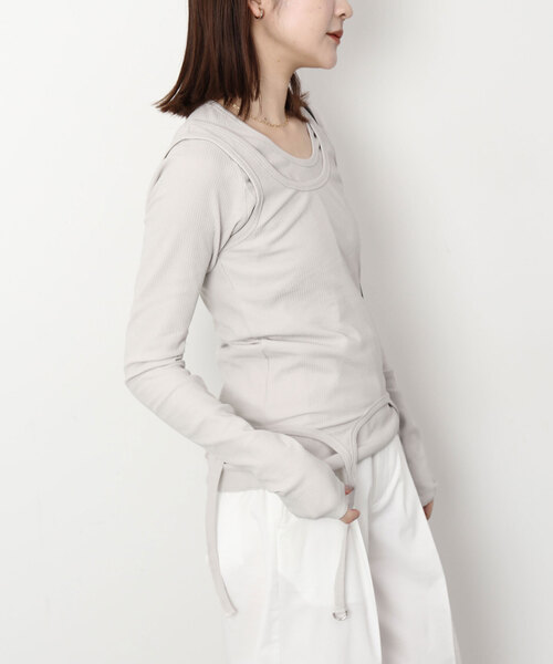 SLOBE IENA（スローブイエナ）の「強撚フライスガーターデザインタンク（タンクトップ・レディース・グレー/ホワイト・FREE）」の3枚目の写真