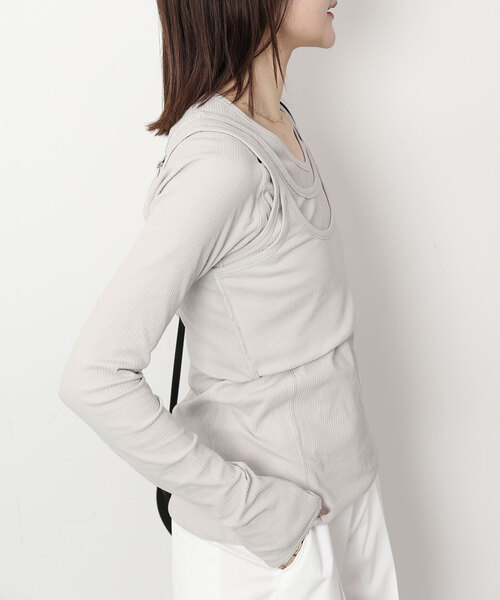 SLOBE IENA（スローブイエナ）の「強撚フライスガーターデザインタンク（タンクトップ・レディース・グレー/ホワイト・FREE）」の4枚目の写真