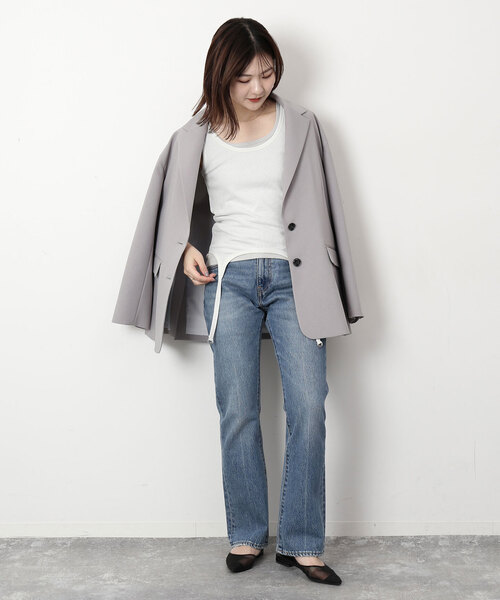 SLOBE IENA（スローブイエナ）の「強撚フライスガーターデザインタンク（タンクトップ・レディース・グレー/ホワイト・FREE）」の7枚目の写真