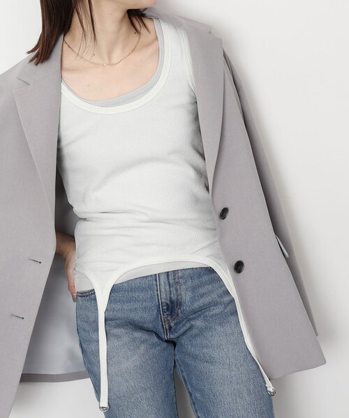 SLOBE IENA（スローブイエナ）の「強撚フライスガーターデザインタンク（タンクトップ・レディース・グレー/ホワイト・FREE）」の9枚目の写真