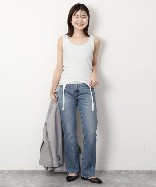 SLOBE IENA（スローブイエナ）の「強撚フライスガーターデザインタンク（タンクトップ・レディース・グレー/ホワイト・FREE）」の12枚目の写真