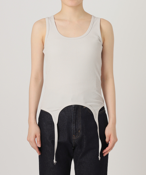 SLOBE IENA（スローブイエナ）の「強撚フライスガーターデザインタンク（タンクトップ・レディース・グレー/ホワイト・FREE）」の15枚目の写真