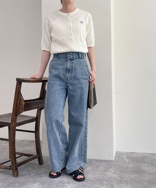 fredy emue(フレディエミュ)の「【新色登場】FR刺繍ケーブル柄半袖カーディガン(カーディガン/ボレロ・レディース・オフホワイト/ブルー/ネイビー/ピンク/ライトグレー/オレンジ/レッド/グレイッシュベージュ・38)」の17枚目の写真