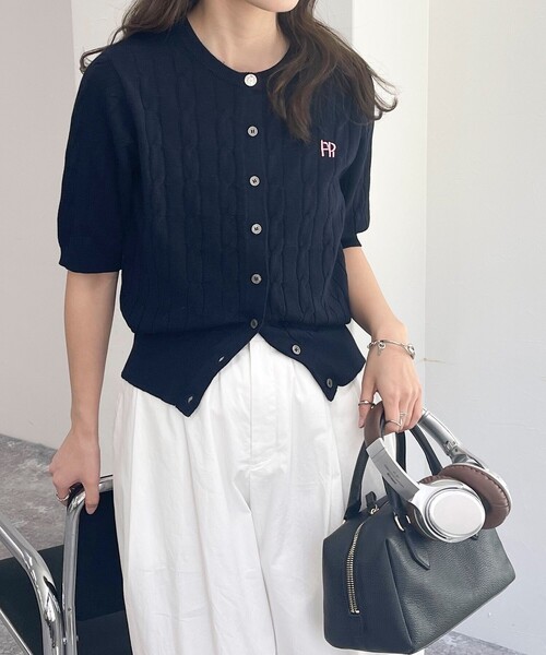 セール】【新色登場】FR刺繍ケーブル柄半袖カーディガン