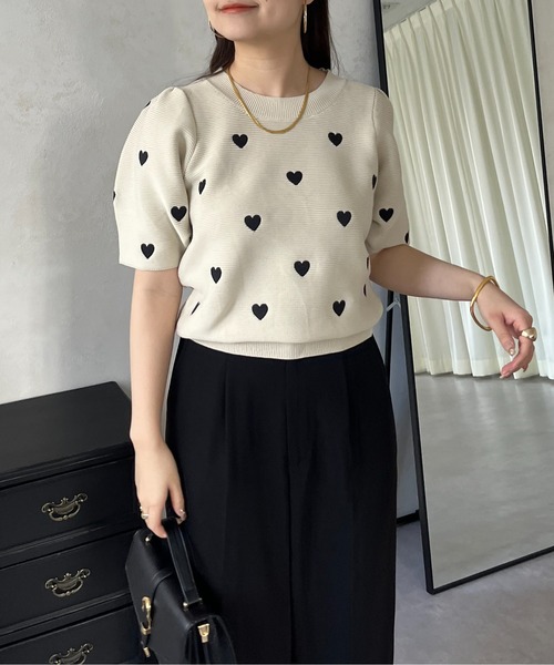 prose verse（プロズヴェール）の「半袖ハート刺繍ニット（ニット/セーター・レディース・ブラック/ベージュ・ﾌﾘ-）」の8枚目の写真