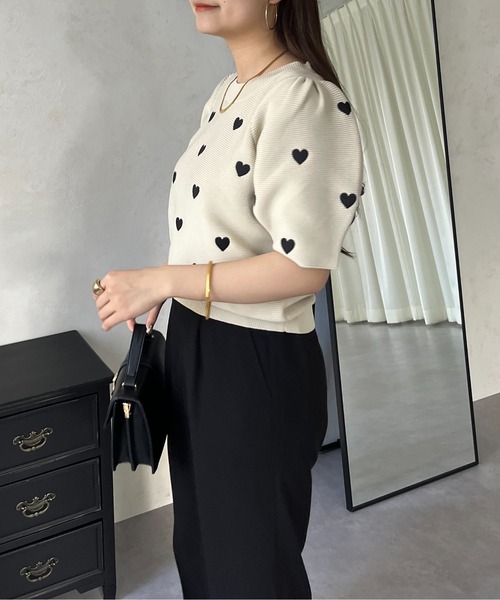prose verse（プロズヴェール）の「半袖ハート刺繍ニット（ニット/セーター・レディース・ブラック/ベージュ・ﾌﾘ-）」の9枚目の写真