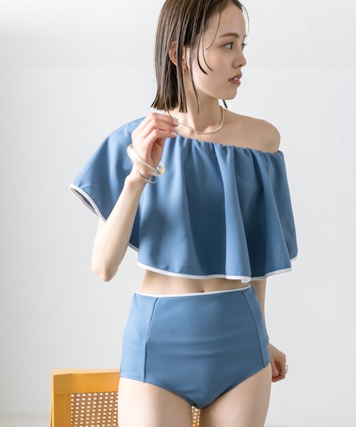 mystic(ミスティック)の「【森川企画 2024 swim wear】パイピングフリルスイムウェア(水着・レディース・ブルー/ブラック・FREE)」の12枚目の写真
