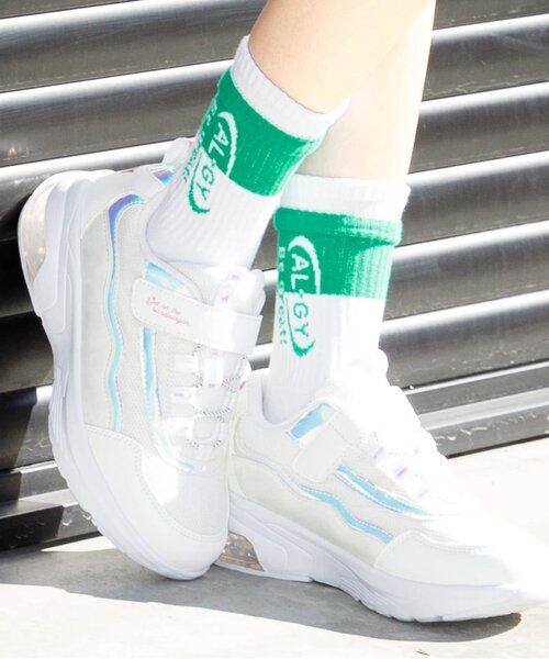 algy(アルジー)の「バイカラークルーソックス(ソックス/靴下・キッズ・グリーン/ブラック/ブルー・21/24)」の1枚目の写真