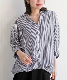 BACKレースアップ裾タック7分袖ブラウス