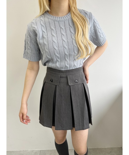 PHILLY(フィリー)の「【PHILLY】ケーブル半袖ニット(ニット/セーター・レディース・ネイビー/アイボリー/グレー・FREE)」の7枚目の写真