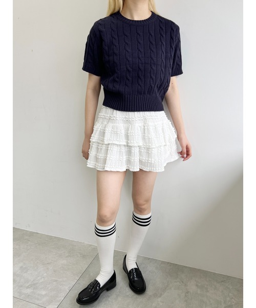 PHILLY(フィリー)の「【PHILLY】ケーブル半袖ニット(ニット/セーター・レディース・ネイビー/アイボリー/グレー・FREE)」の21枚目の写真