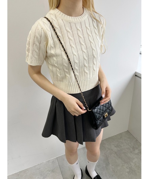 PHILLY(フィリー)の「【PHILLY】ケーブル半袖ニット(ニット/セーター・レディース・ネイビー/アイボリー/グレー・FREE)」の12枚目の写真