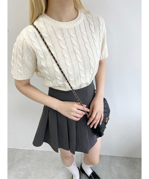 PHILLY(フィリー)の「【PHILLY】ケーブル半袖ニット(ニット/セーター・レディース・ネイビー/アイボリー/グレー・FREE)」の11枚目の写真