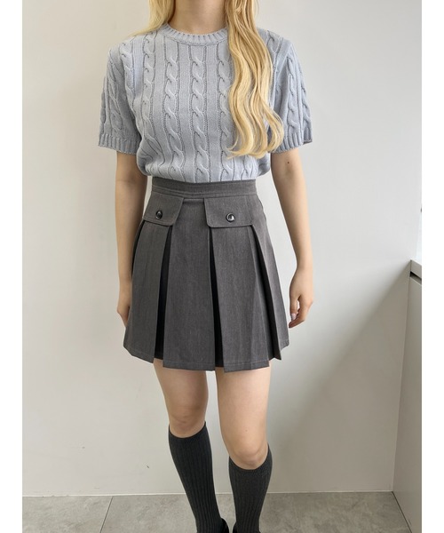 PHILLY(フィリー)の「【PHILLY】ケーブル半袖ニット(ニット/セーター・レディース・ネイビー/アイボリー/グレー・FREE)」の6枚目の写真