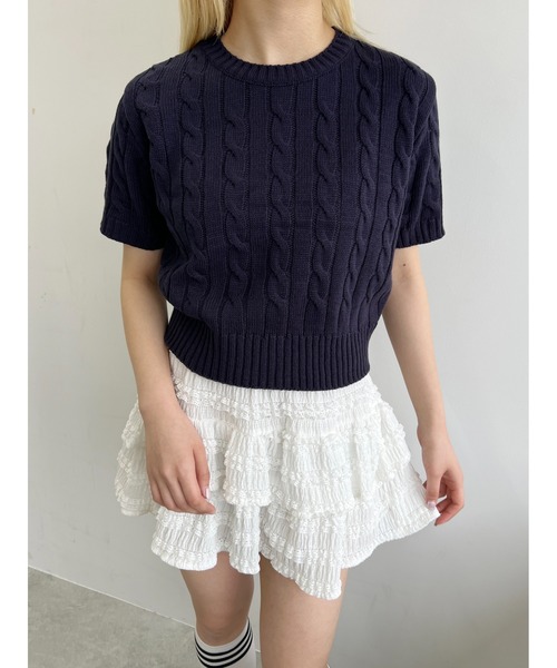 PHILLY(フィリー)の「【PHILLY】ケーブル半袖ニット(ニット/セーター・レディース・ネイビー/アイボリー/グレー・FREE)」の5枚目の写真