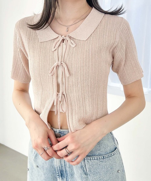 なページ Heather（ヘザー）の「ラメリボンニット（半袖） 118754（ニット