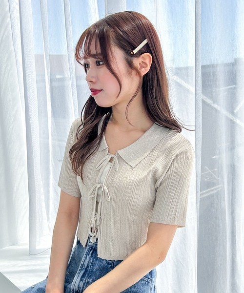 Heather（ヘザー）の「ラメリボンニット（半袖） 118754（ニット