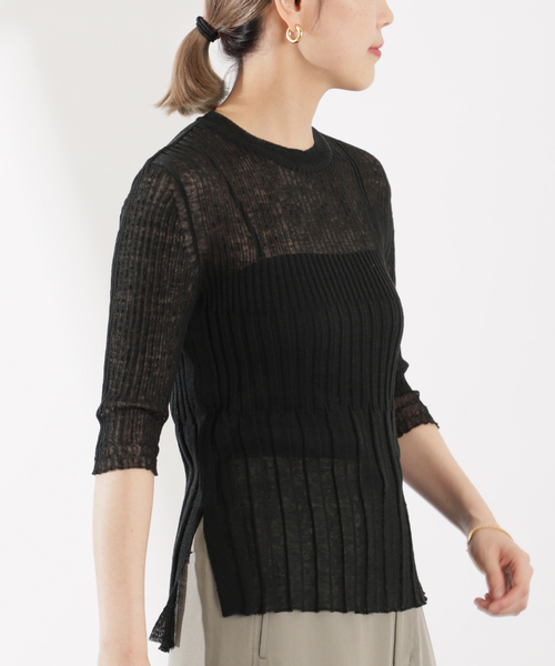 【enrica】 リネンナイロン素材 プルオーバーニット セール】enrica (エンリカ)ハーフスリーブプルオーバー KNIT099