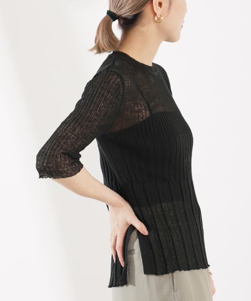 enrica(エンリカ)の「enrica (エンリカ)ハーフスリーブプルオーバー KNIT099(ニット/セーター・レディース・ブラック・FREE)」の2枚目の写真