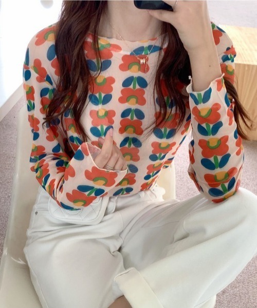 花柄 シースルートップス（Tシャツ/カットソー）｜Vipoa
