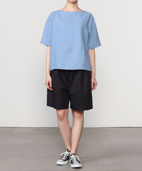 ORCIVAL（オーシバル）の「ORCIVAL | リネン ボートネックプルオーバーシャツ SOLID WOMEN（シャツ/ブラウス・レディース・サックスブルー/チャコール・1）」の4枚目の写真