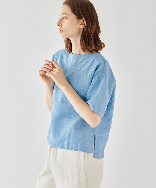 ORCIVAL（オーシバル）の「ORCIVAL | リネン ボートネックプルオーバーシャツ SOLID WOMEN（シャツ/ブラウス・レディース・サックスブルー/チャコール・1）」の3枚目の写真