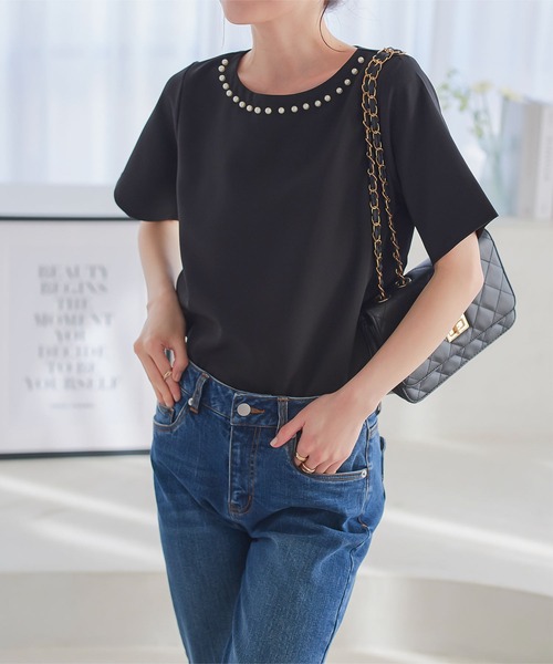 KOBE LETTUCE（コウベレタス）の「ネックパールトップス（シャツ/ブラウス・レディース・オフホワイト/サックスブルー/ブラック/ホワイト系/サックスブルー系/ブラック系・M/M1）」の9枚目の写真