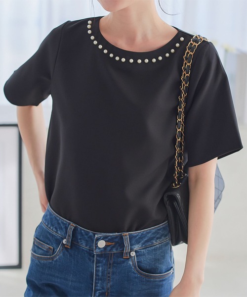 KOBE LETTUCE（コウベレタス）の「ネックパールトップス（シャツ/ブラウス・レディース・オフホワイト/サックスブルー/ブラック/ホワイト系/サックスブルー系/ブラック系・M/M1）」の8枚目の写真