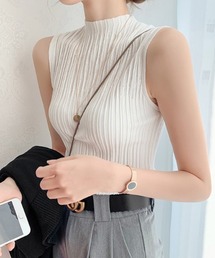 ハイネックノースリーブニット リブサマーニット