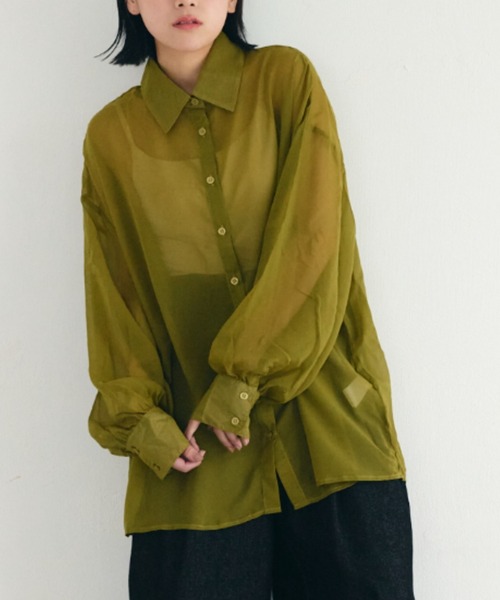 IROHANI(イロハニ)の「シアーオーバーサイズシャツ(シャツ/ブラウス・レディース・グリーン・FREE)」の1枚目の写真